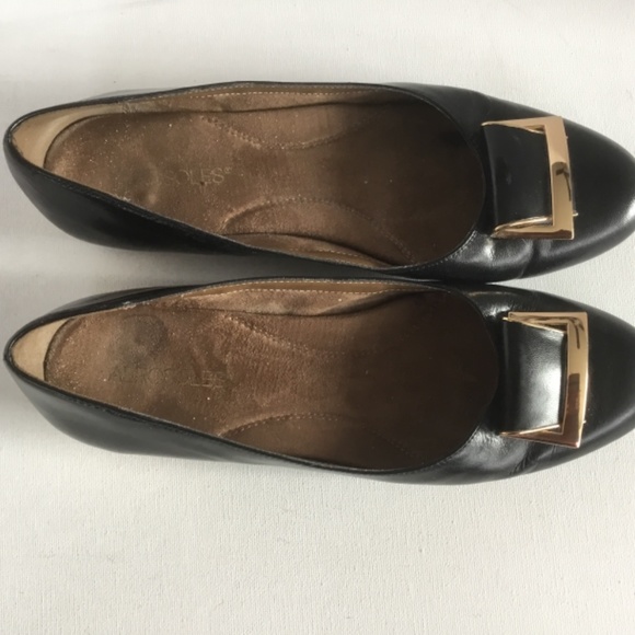 Aerosoles Womens Good Times Flats Black Leather Gold Trim 9.5 - Picture 7 of 8
